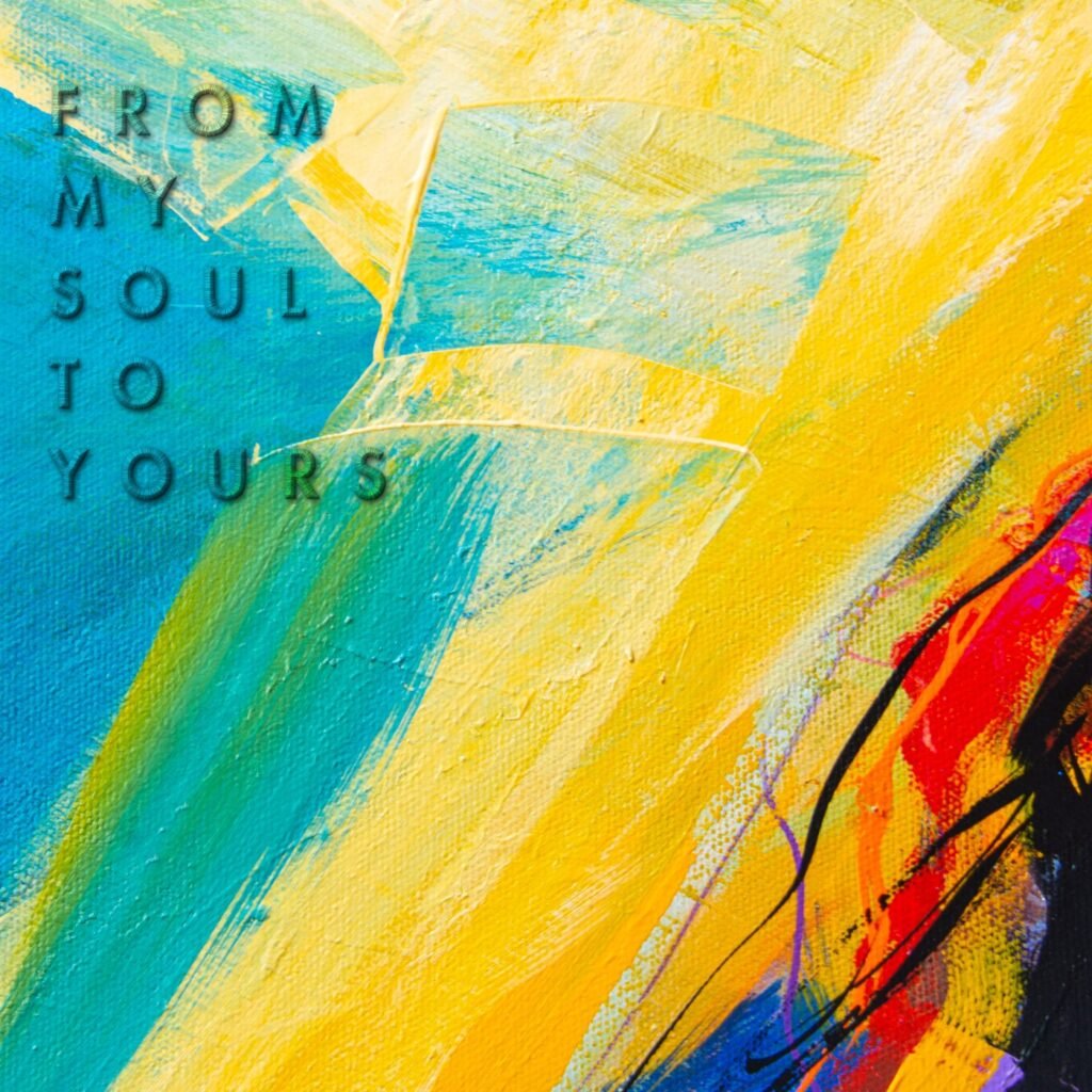From My Soul To Yours instrumental album cover by SampleDose, embroidered title on a blue and yellow painted canvas