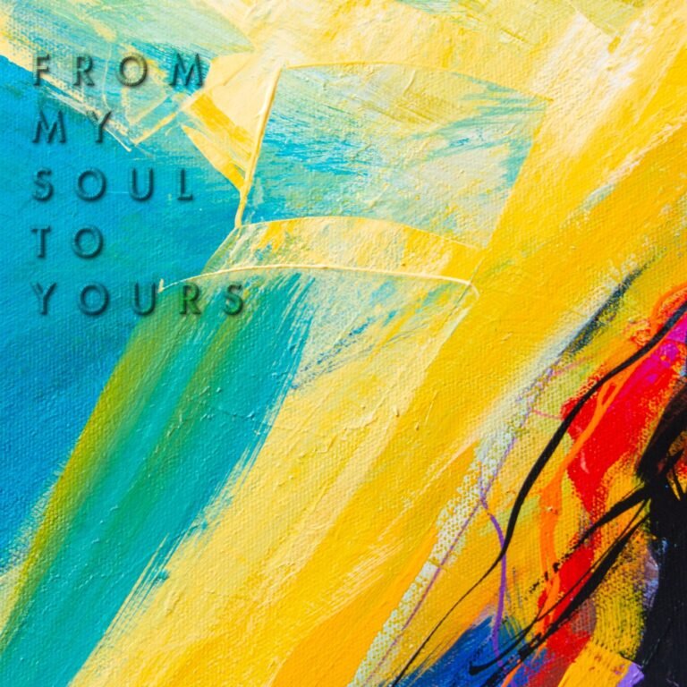 From My Soul To Yours instrumental album cover by SampleDose, embroidered title on a blue and yellow painted canvas
